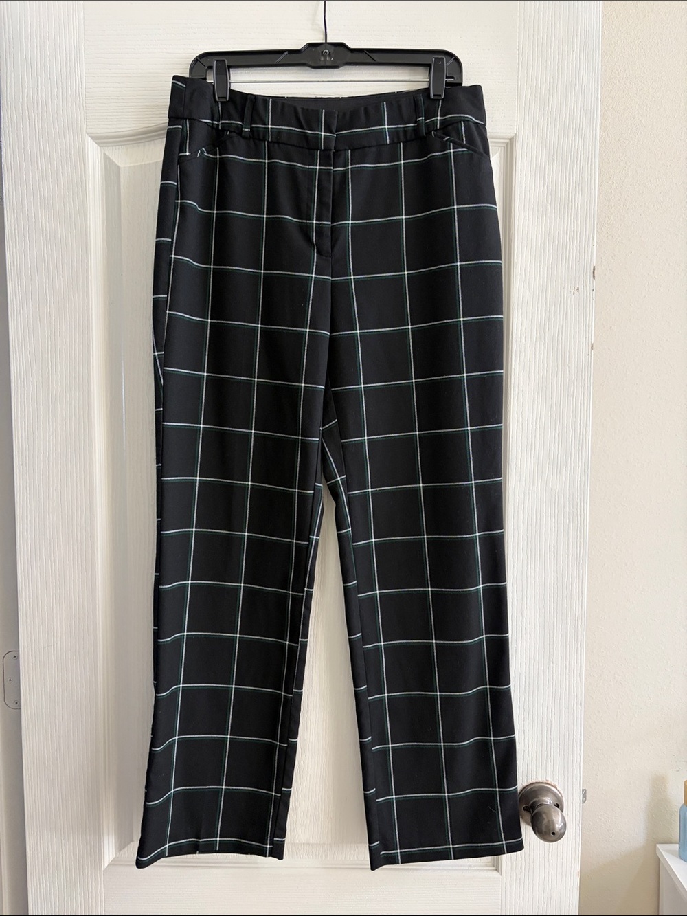 Black Windowpane Plaid Wide Leg Career Pants Business Casual Trousers